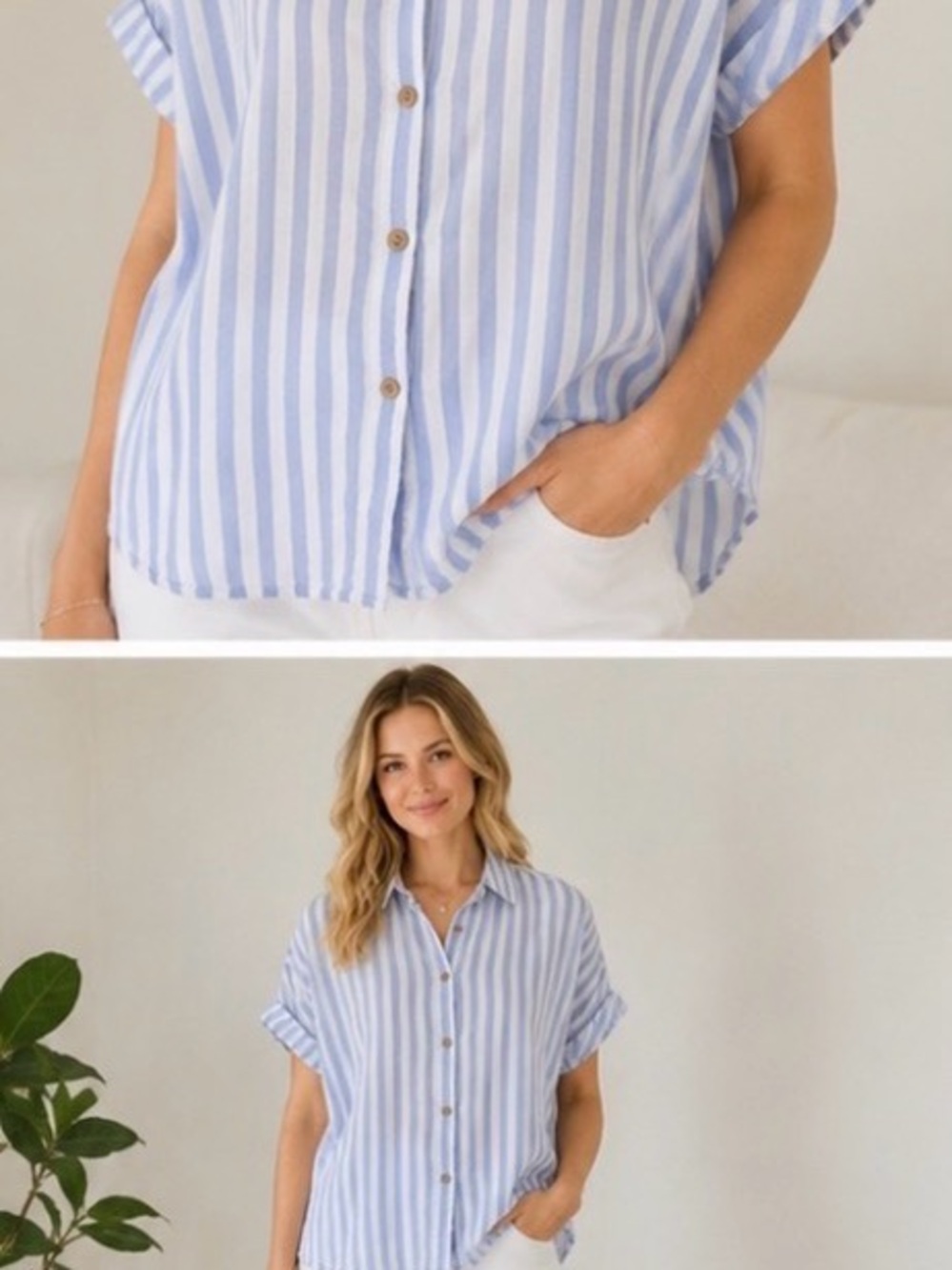 beachlunchlounge Blue and White Striped Short-Sleeve Button-Down Shirt